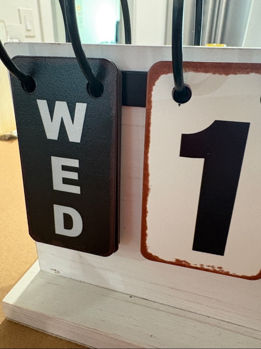 Wooden Perpetual Desk Calendar - Black & White - Picture 3 of 5